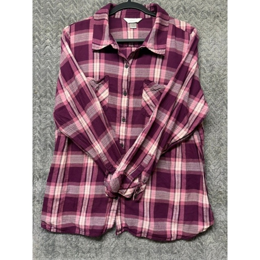CJ Banks Plaid Button Down Shirt Plus 2X Long Sleeve Cotton Blend 0700